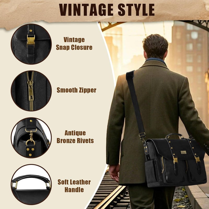MATEIN Vintage Messenger Bag for Women, 15.6 Inch Laptop Bag Large Canvas PU Leather Briefcase with USB Port, Water Resistant Computer Shoulder Satchel Crossbody for Work Commuting, Grey-Black - Image 3